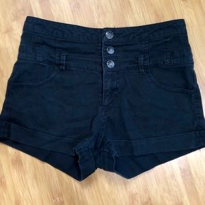 High rise button up black shorts